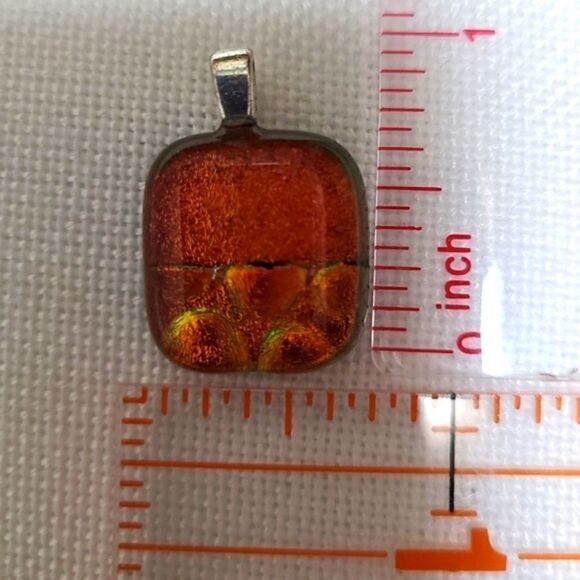 Handmade Unique Copper and Yellow Dichroic Glass Pendant - Picture 4 of 4